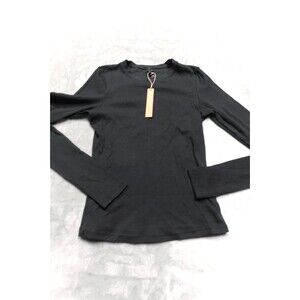 Skims Medium Soot Black Cotton Rib Long Sleeve T Shirt TP-LST-4689 NWT